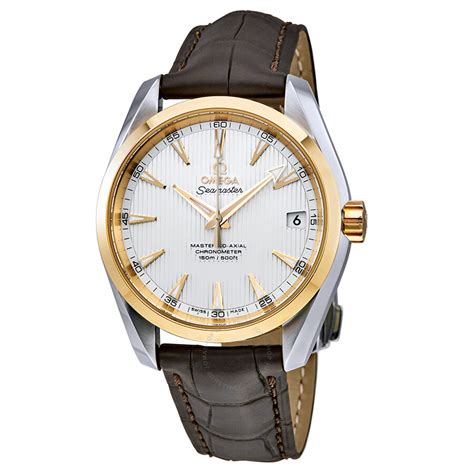 omega aqua terra silver dial brown leather mens watch|omega aqua terra 150m quartz.